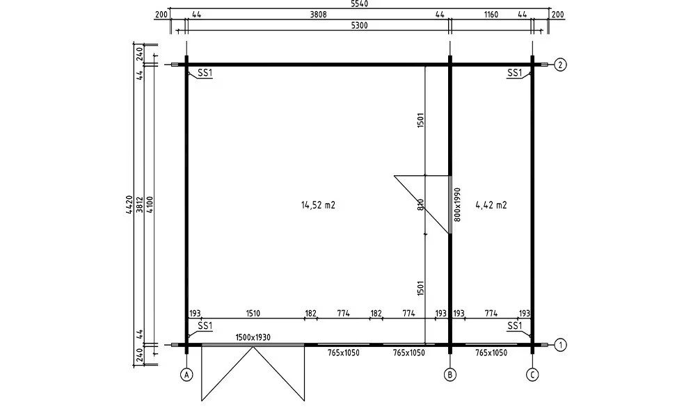 Gartenhaus PALERME 44mm – 19,2m² Innenraum 510×390 cm – Bild 2