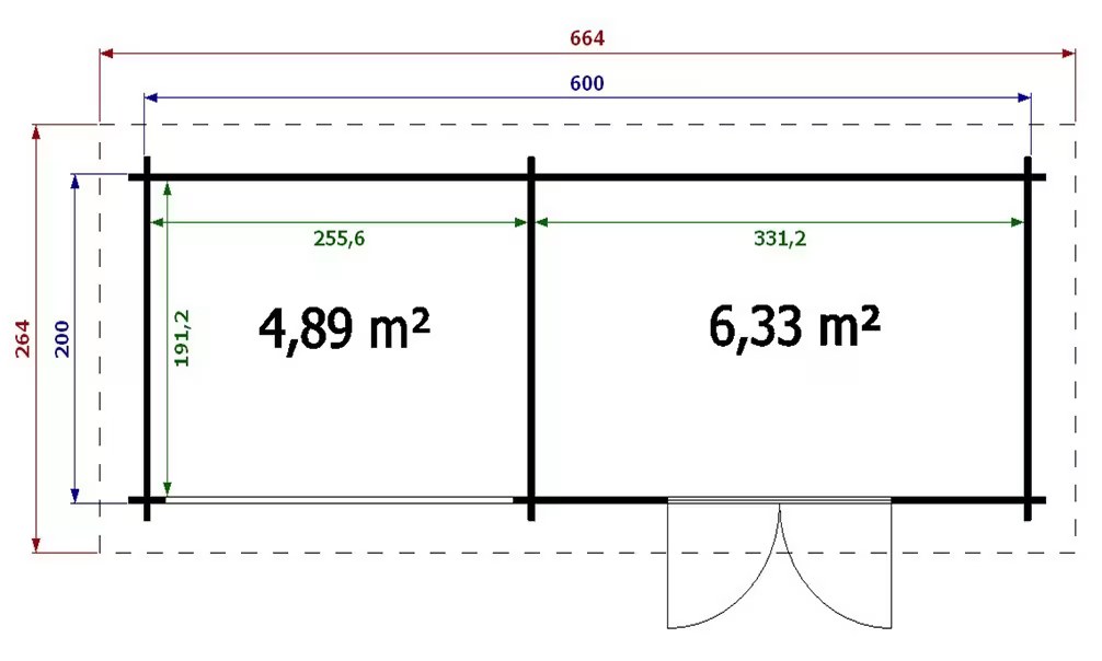 Gartenhaus TARBES 44mm – 6,3m² Innenraum + 4,9m² 600×200 cm – Bild 2