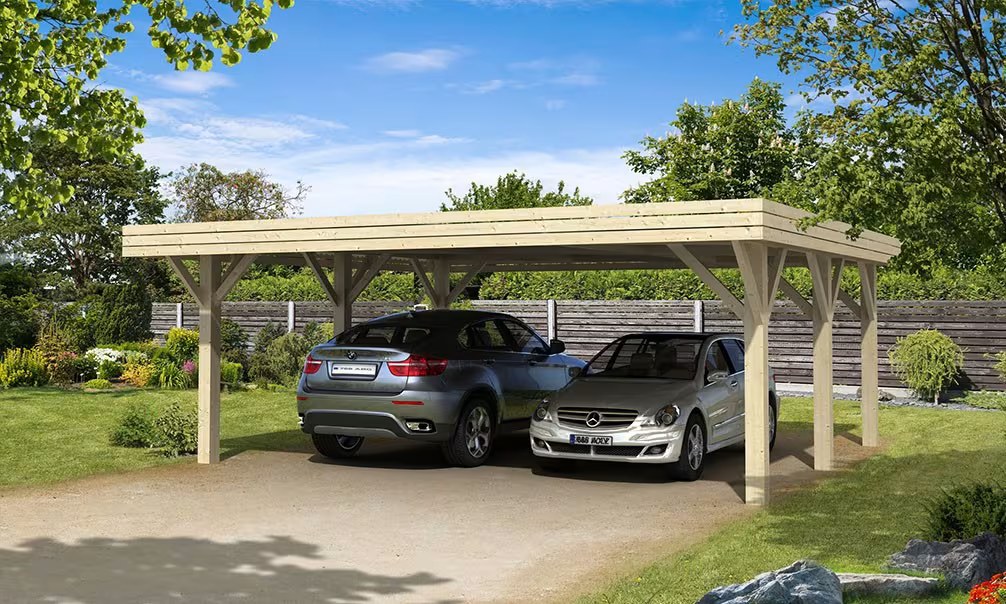 Carport 2 Fahrzeuge Bréhat Flachdach doppelt - 40,8m² überdacht