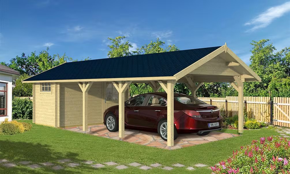 Carport mit Geräteraum Trouville symmetrisch - 39,25m² überdacht