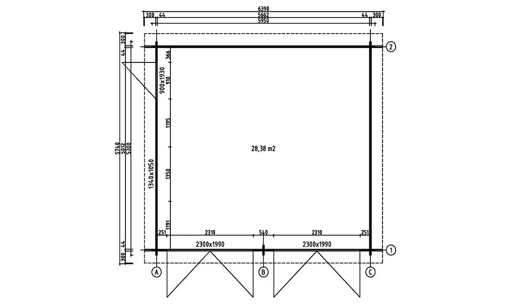 Fahrzeugüberdachung 2 Fahrzeuge Satteldach FREJUS 44mm – 28,4m² Innenraum – Bild 3