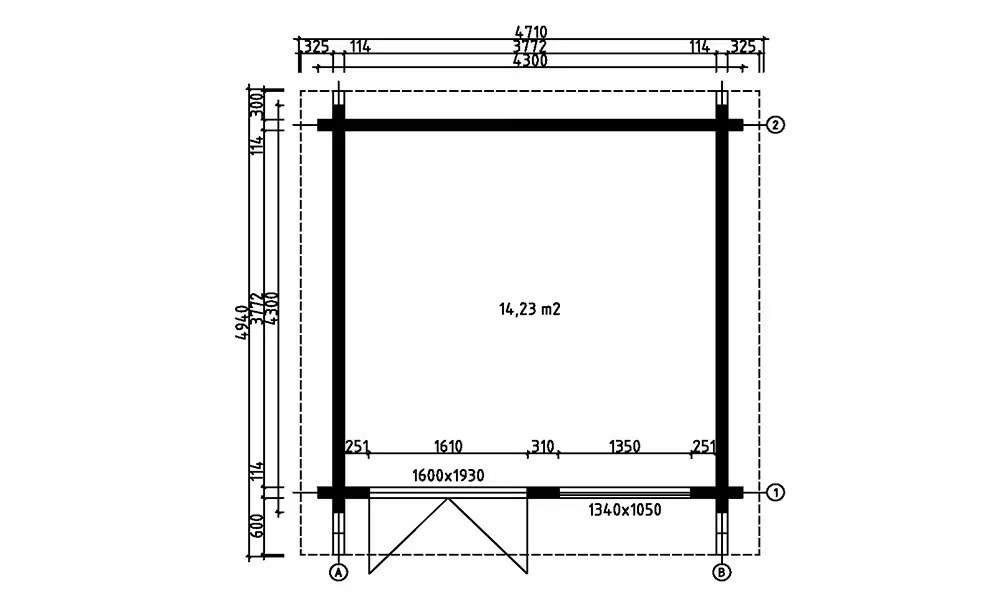 Gartenhaus BAYONNE 114mm CC – 14,23m² Innenraum – Bild 2