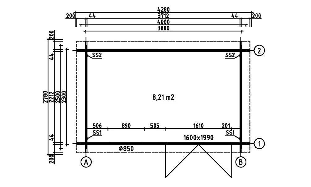 Gartenhaus BONIFACIO 44mm – 8,21m² Innenraum 380×230 cm – Bild 3