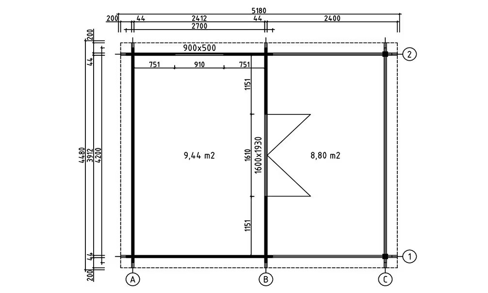 Gartenhaus LAVANDOU 44mm – 9,44m² Innenraum 400×250 cm – Bild 2