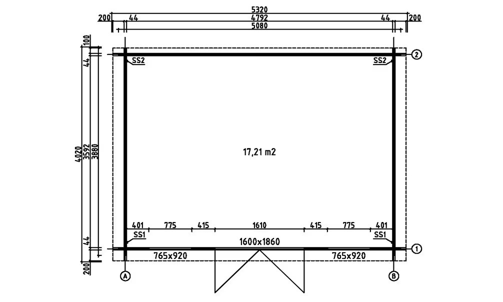 Gartenhaus MILLAU 44mm – 17,21m² Innenraum – Bild 2