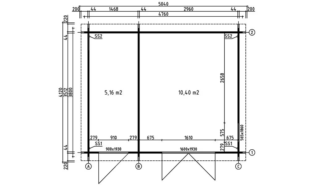 Gartenhaus HAZEBROUCK 44mm – 15,71m² Innenraum 456×360 cm – Bild 2
