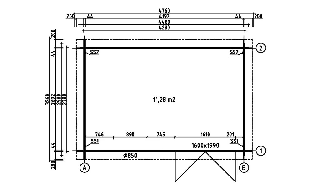 Gartenhaus UZES 44mm – 11,28m² Innenraum 428×278 cm – Bild 3