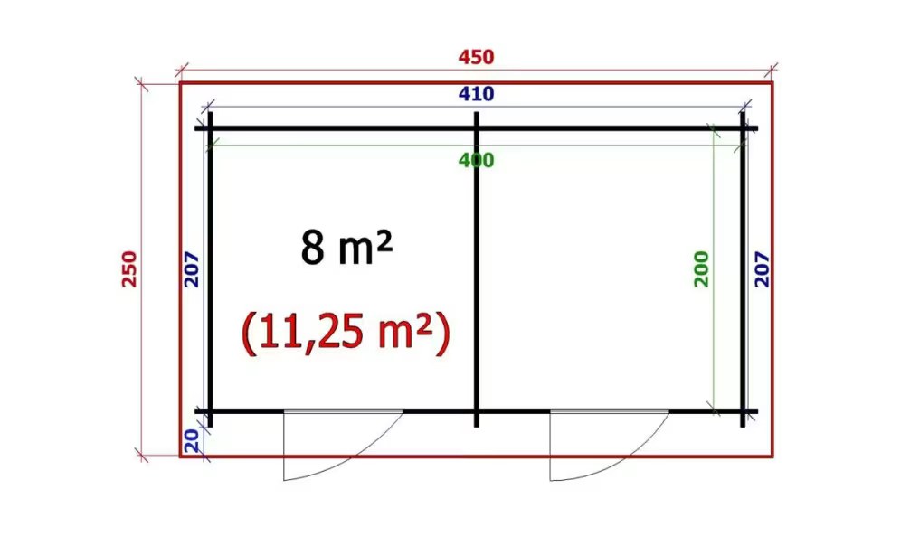 Gartenhaus OUVRIER 2 34mm – 8m² Innenraum 227×430 cm 34mm – Bild 2